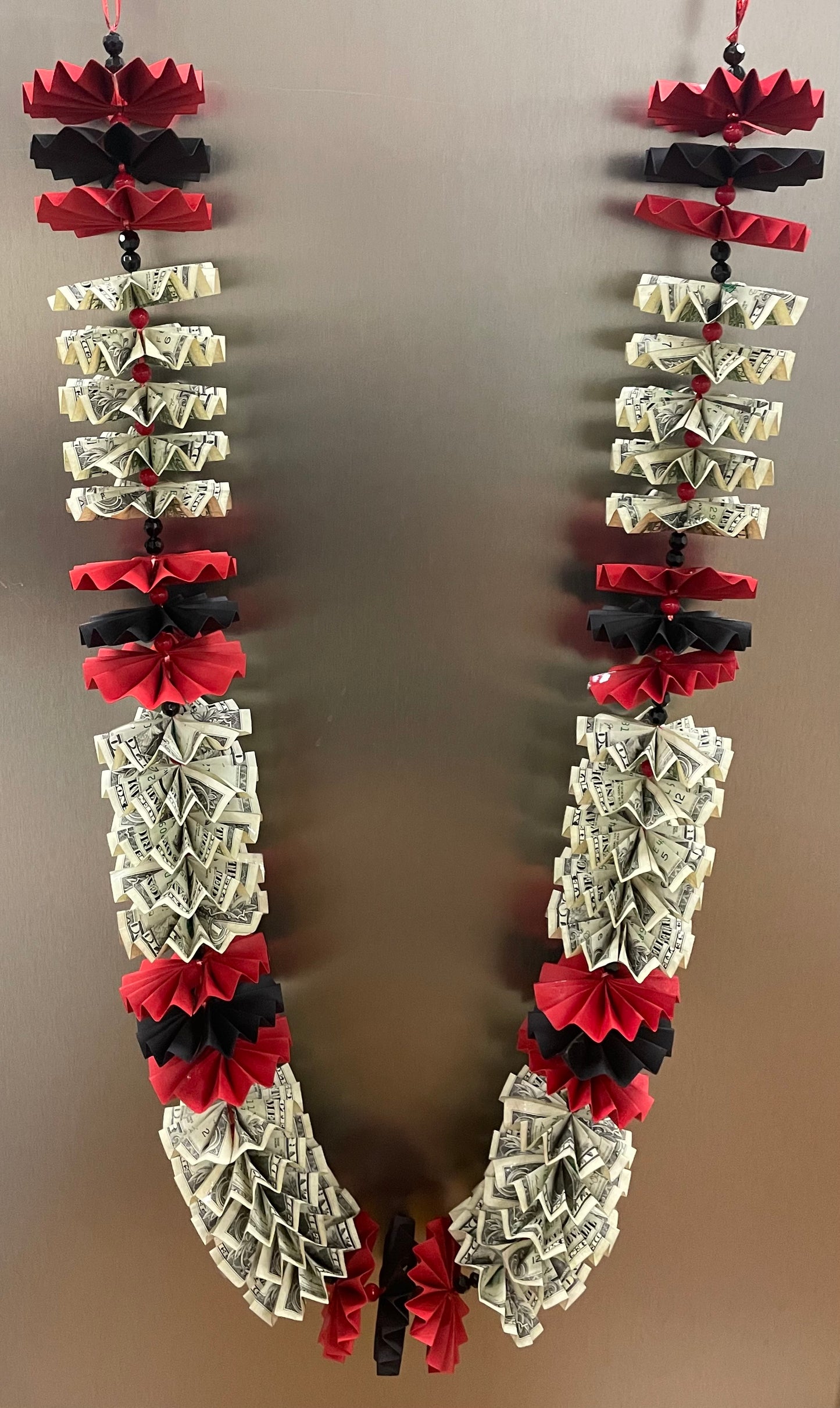 $30 in Cash Red and Black Graduation Money Lei