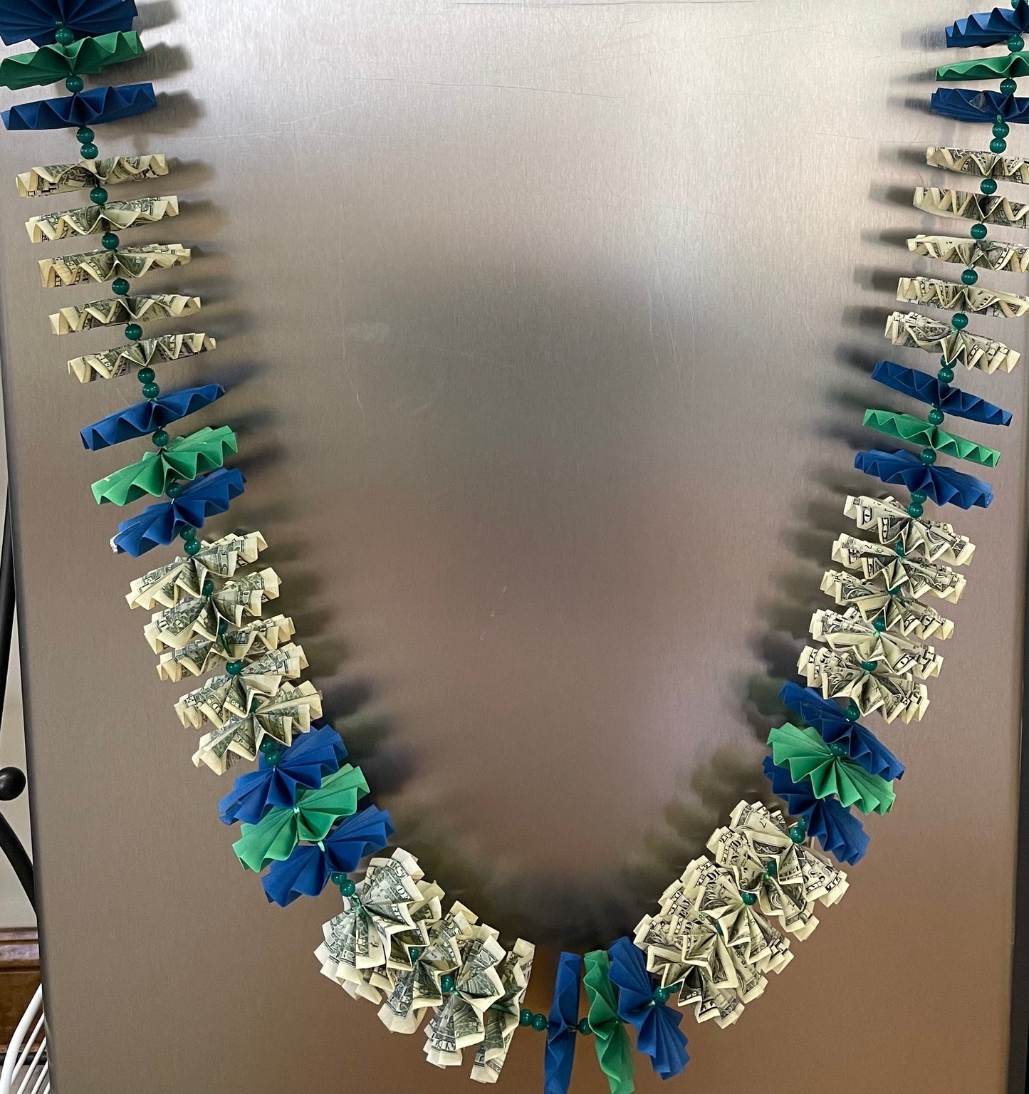 $30 in Cash Blue and Green Graduation Money Lei