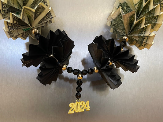 $30 in Cash Black and Gold Money Lei with 2024 Charm