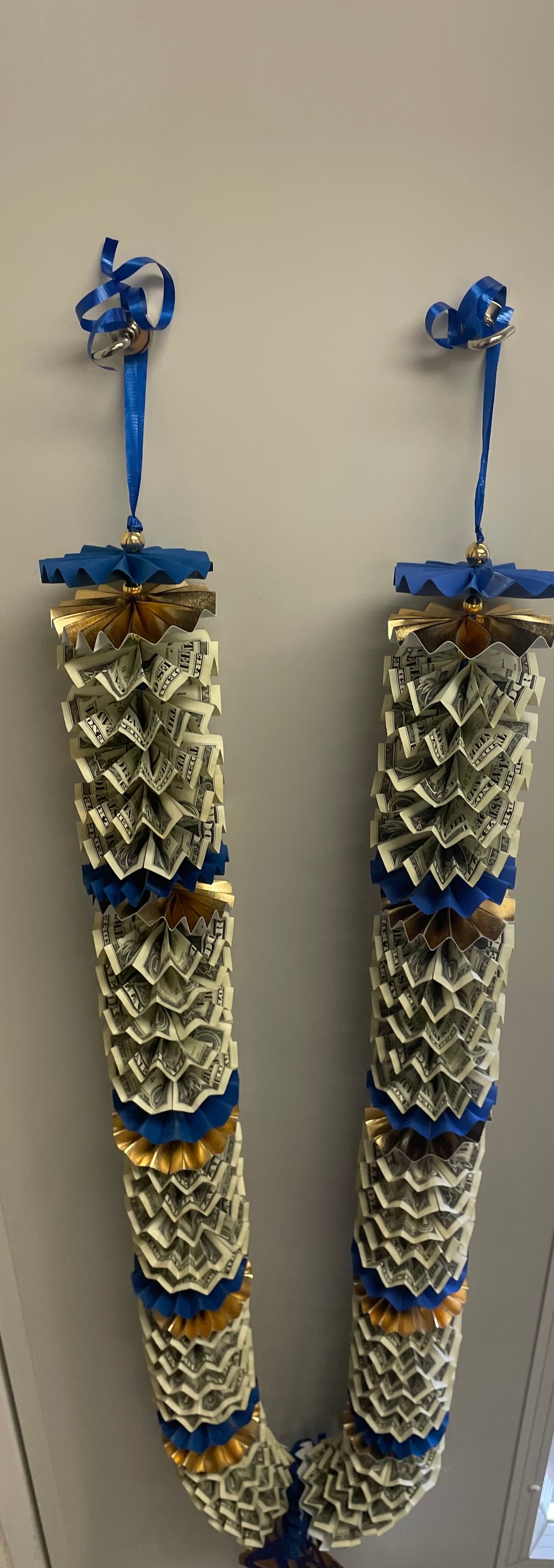$50 in Cash Royal Blue and Gold Graduation Money Lei