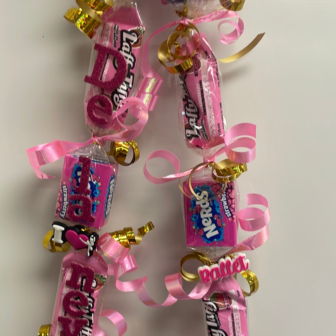 Personalized Dance Recital Gift Pink and Gold Candy Lei